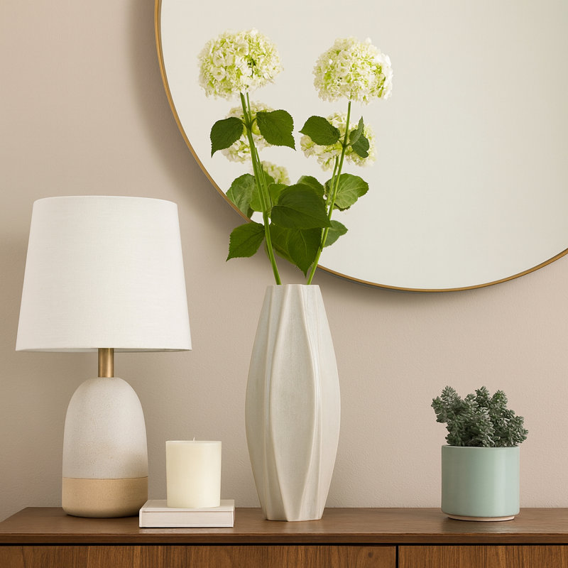 Sculpted Flower Vase Accent for Table Decor - Contemporary Vase for Living Room, Bedroom Nightstand, Office, or Home Decor