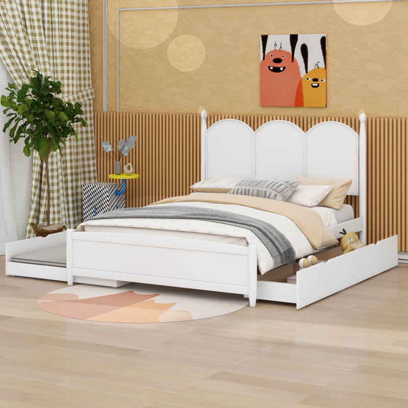  Lit plateforme grand avec 2 tiroirs Gralf, lit simple TG, Blanc