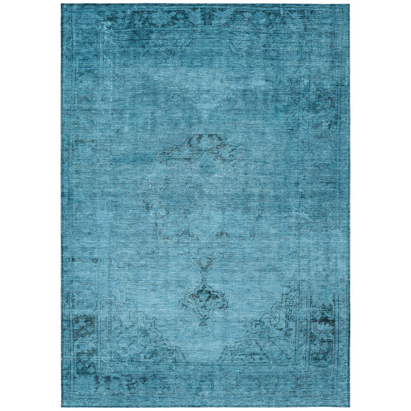 HomeRoots 3' X 5' Denim Blue And Navy Blue Oriental Washable Indoor Outdoor Area Rug