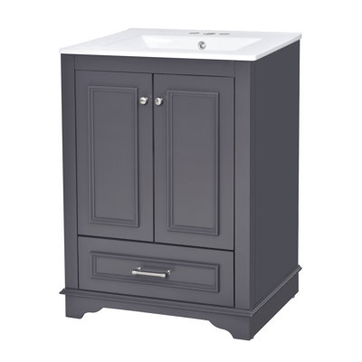 Meuble-lavabo moderne 24 po avec lavabo en céramique et grand rangement