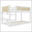 Lit superposé simple au-dessus d'un lit simple avec tablettes de rangement, lit superposé bas avec garde-corps en rotin, blanc-129230746