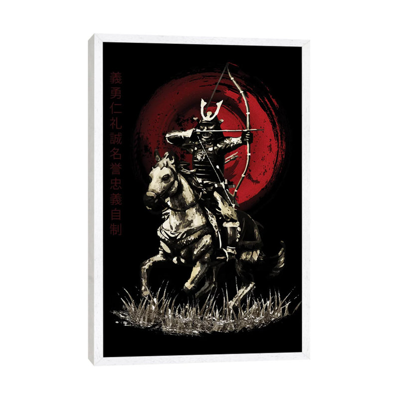 Bushido Samurai Yabusame Archer On Horse by Cornel Vlad - Print on Canvas, 101.6 cm H x 66.04 cm W, White Framed