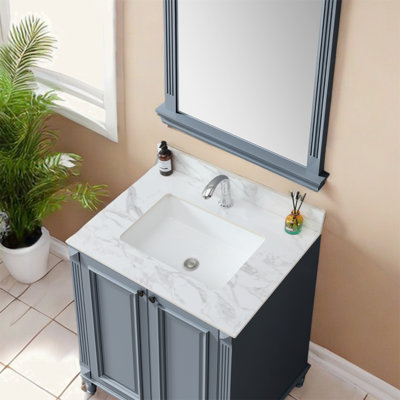 Sintered Stone Carra White Bathroom Vanity Top (31"x22") - Undermount Ceramic Sink + 4" Backsplash, 3 Faucet Holes Fits Single Hole/8" Widespread for 36-in Cabinets