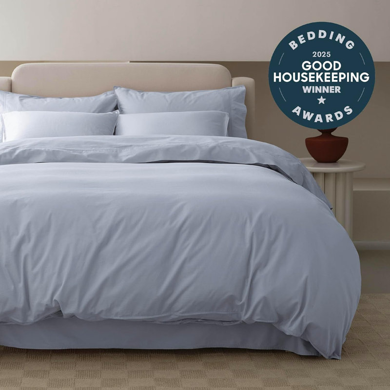 Housse de couette 100% coton à double couture certifiée GOTS, Housse de couette très grand et 2 taies, Plein air