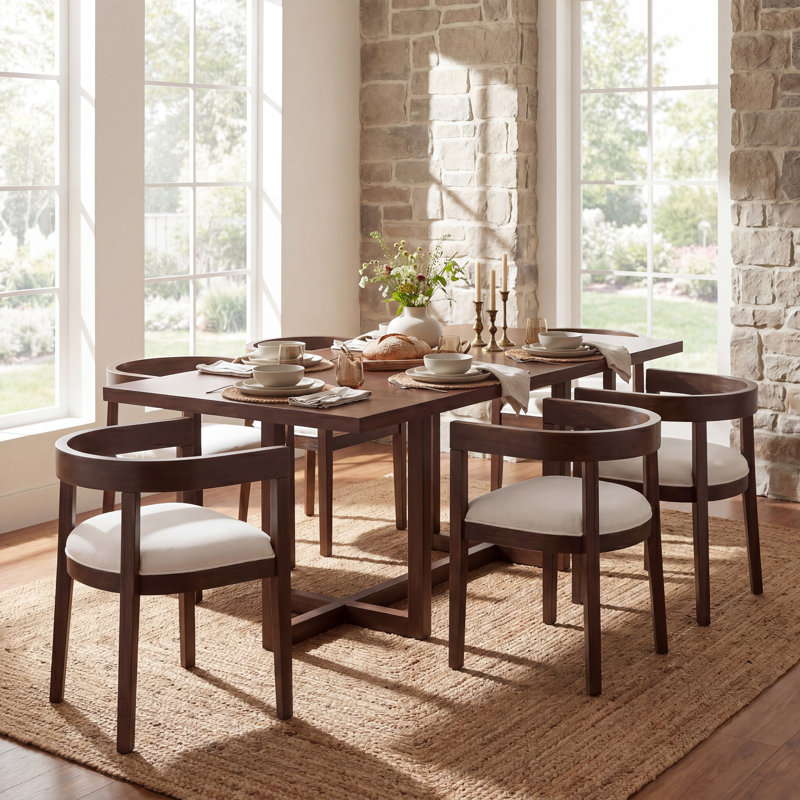 Daney 6-Person Dining Table Set With Upholstered Dining Arm Chairs