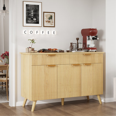 Kitchen Storage Cabinet With Drawers And Doors, Modern Fluted Sideboard Buffet Cabinet With Adjustable Shelves For Living Room