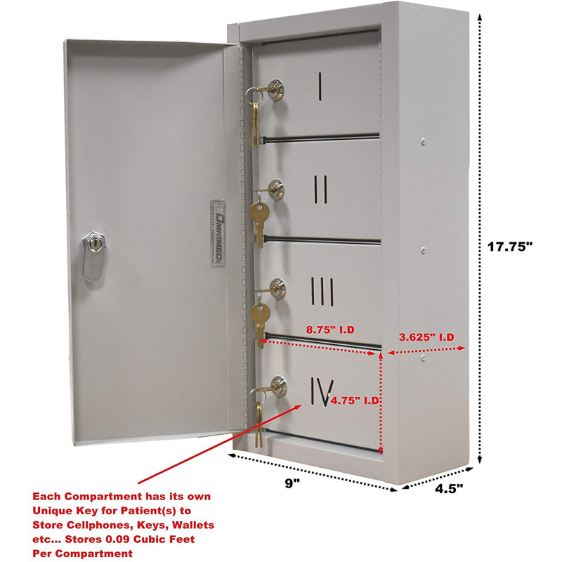 Metal 4 - Tier 9'' Cell Phone Locker with Key