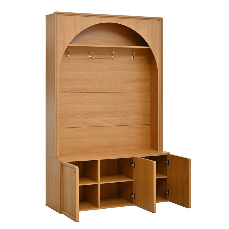 Farmhouse All-in-One Hall Tree with Adjustable Shelves, Natural