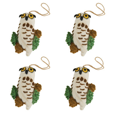 Park Designs Owl Brown Felt Ornament Pack Of 4