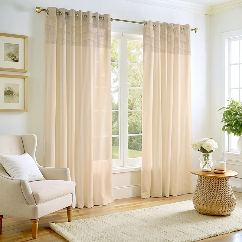 Panneau de rideau obscurcissant avec œillets Dupioni, Ivoire / Taupe, L 51 po x L 96 po