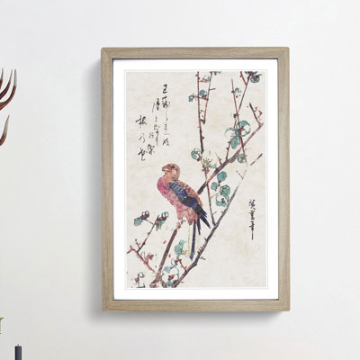 Parrot on a Plum Branch by Utagawa Hiroshige - Framed Print