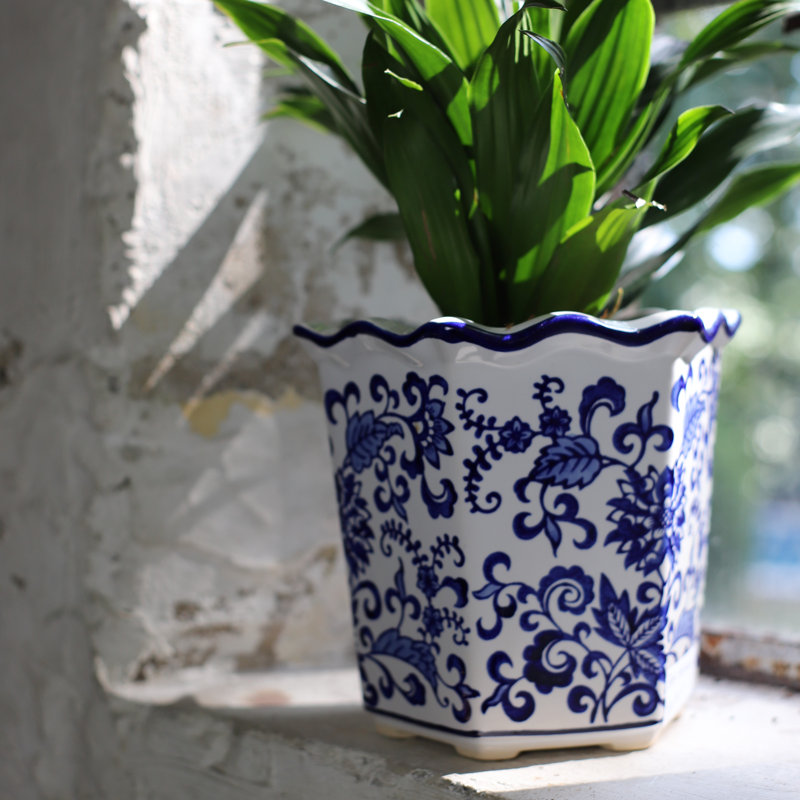 Blue and White Ceramic Chinoiserie Garden Planter Set