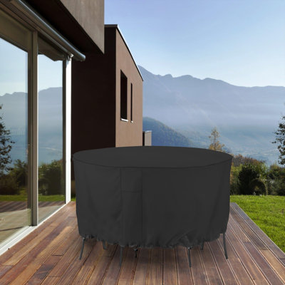 Housse pour ensemble de table ronde de patio, housse de mobilier de patio durable et coupe-vent, facile à utiliser et à entretenir, noir