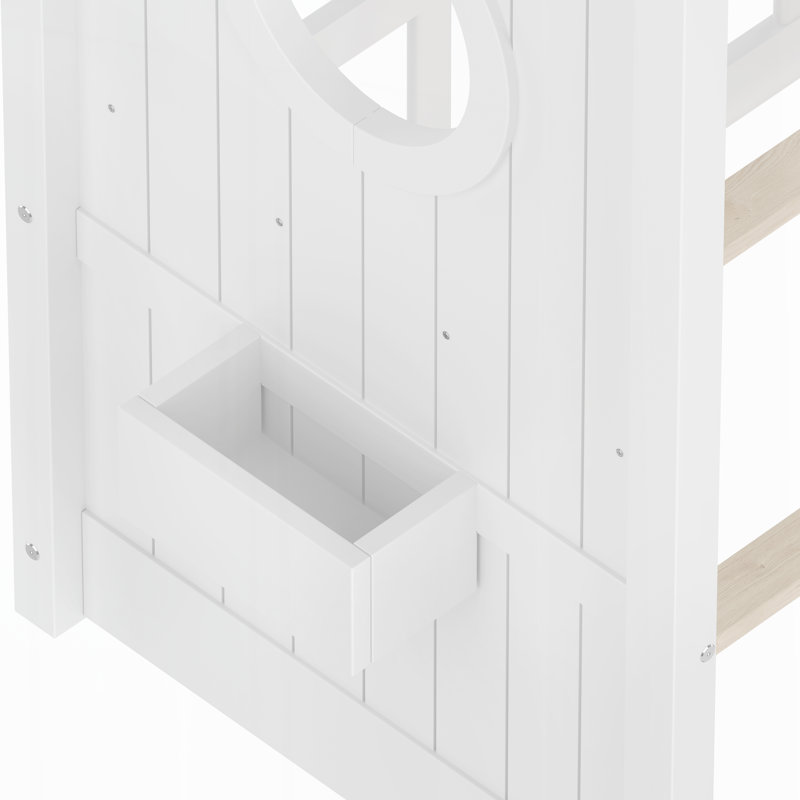 Lit Floor House avec tablette de rangement, Lit simple, Blanc