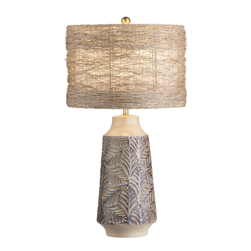 Set Of 2 Ceramic Table Lamps With Rattan Shade