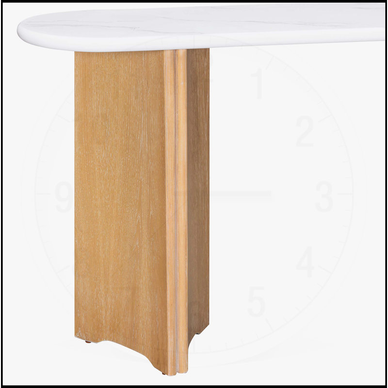 Charmante console rustique avec plateau ovale en marbre et pieds robustes, Naturel