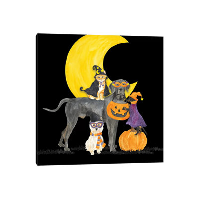 Fright Night Friends II - Dog with Pumpkin 1 Piece Wrapped Canvas Painting
