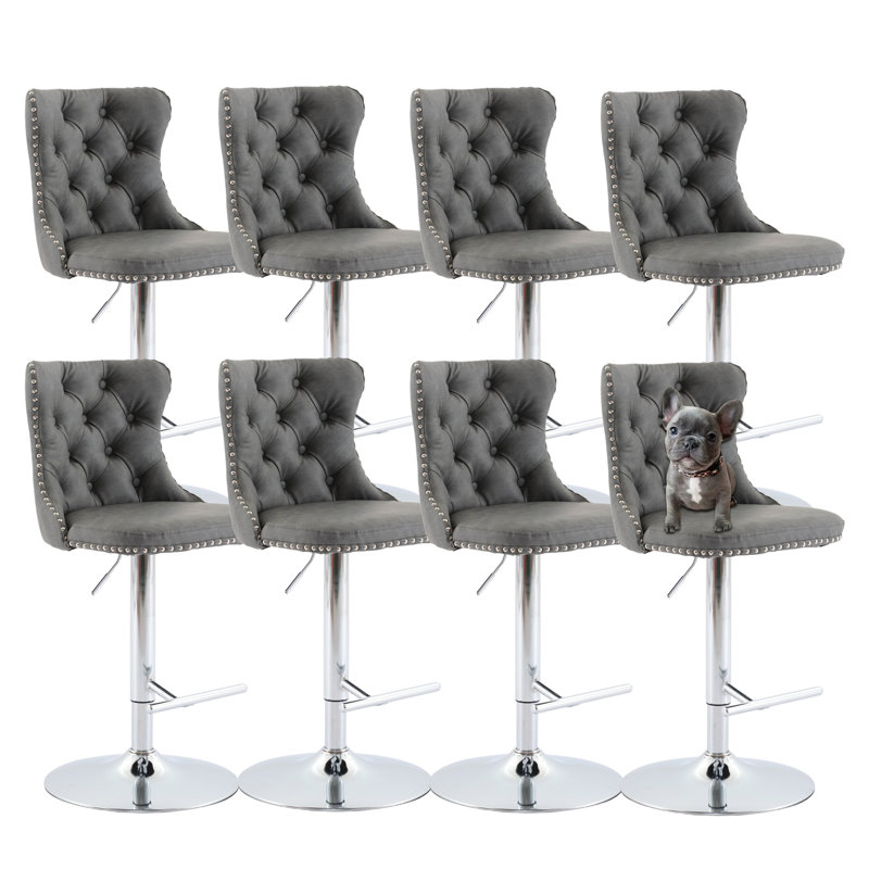 Tabourets de bar rembourrés et capitonnés (ensemble de 8), Gris