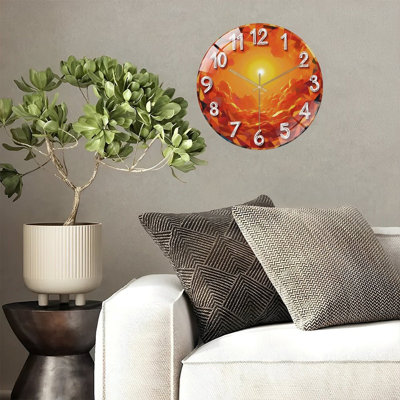 Clock Face Sunset Geometric Art Art - 12'' Modern Glass Wall Clock