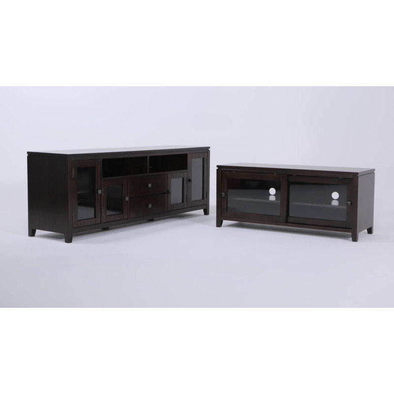 Transitional Solid Pine TV Stand in Light Golden Brown with Storage