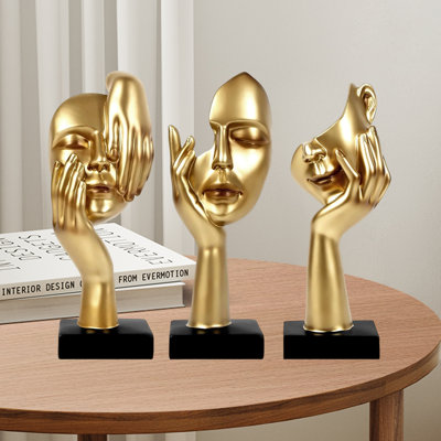3 pièces de statues penseurs, style art abstrait, décor de sculpture moderne en résine, convenant à la décoration de bureau à la maison, au bureau ou à la bibliothèque
