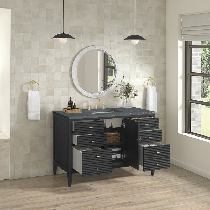 Myrrin 48'' W Single Vanity, Carbon Oak, Parisian Blue, 8" Widespread