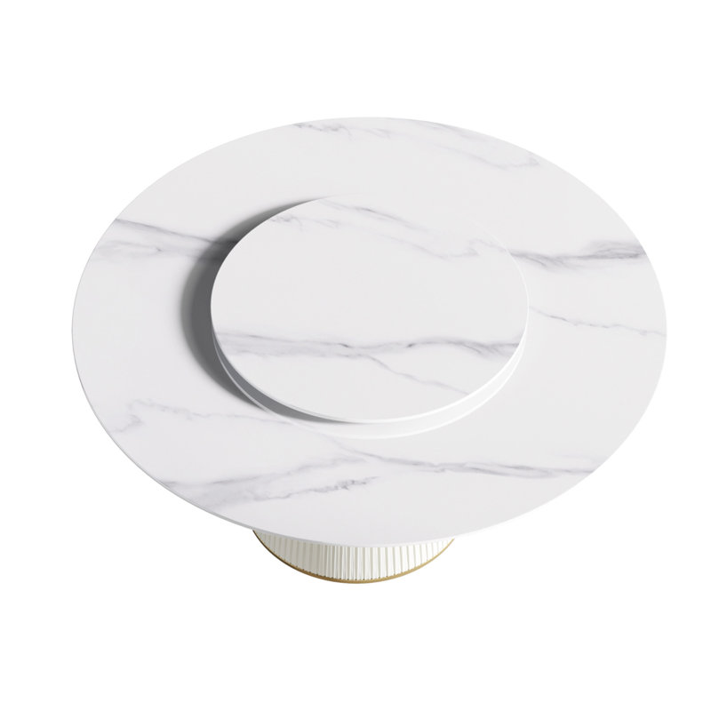 Burritt Round Stone Top Dining Table, 29.53" H x 59.05" W x 59.05" L, White