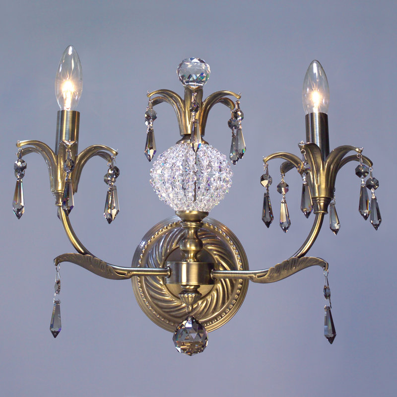 Lampe murale bougie 2 lumières Sharon, Laiton antique, Fumée Crystalique-Plus
