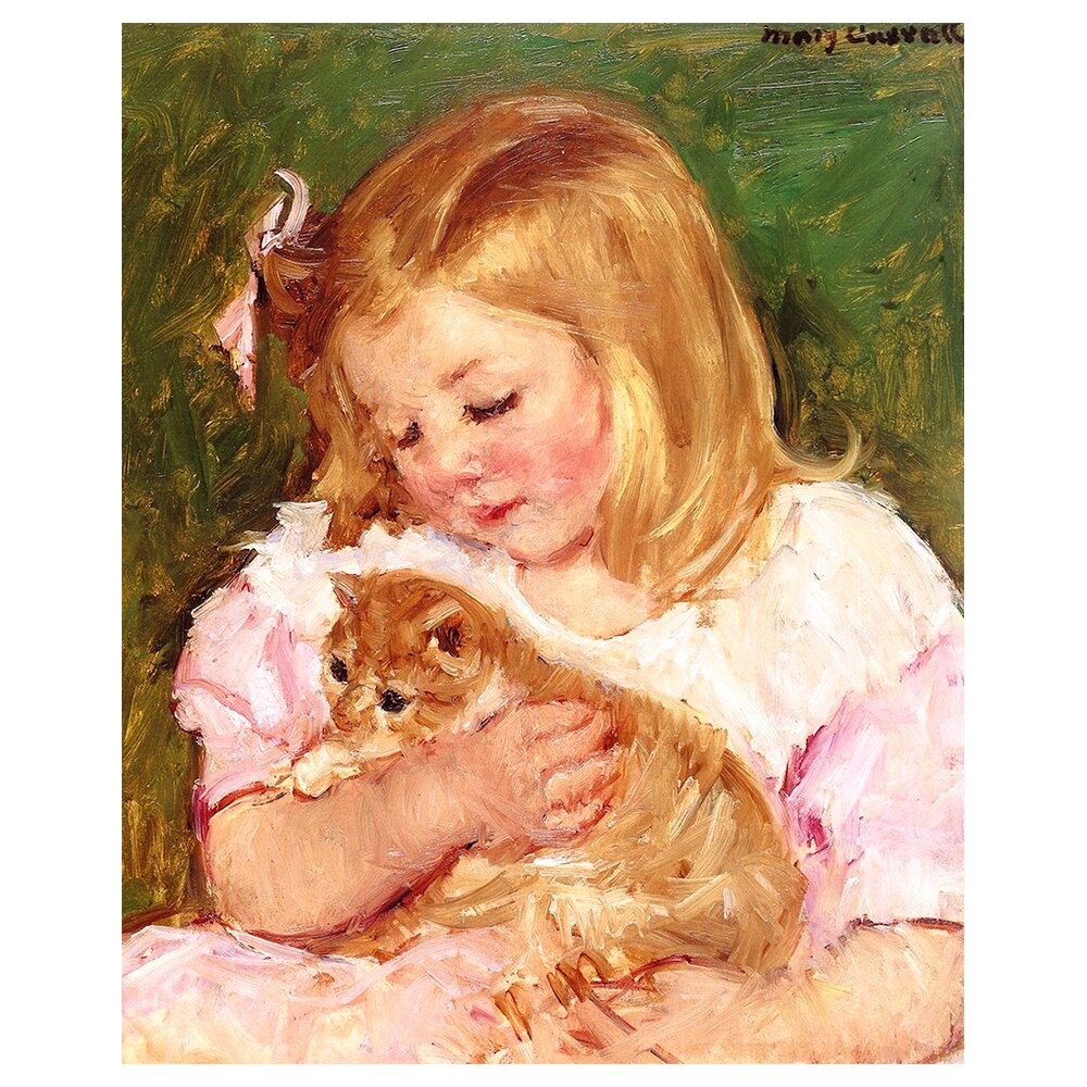 Leinwandbild Sara hält eine Katze von Mary Cassatt