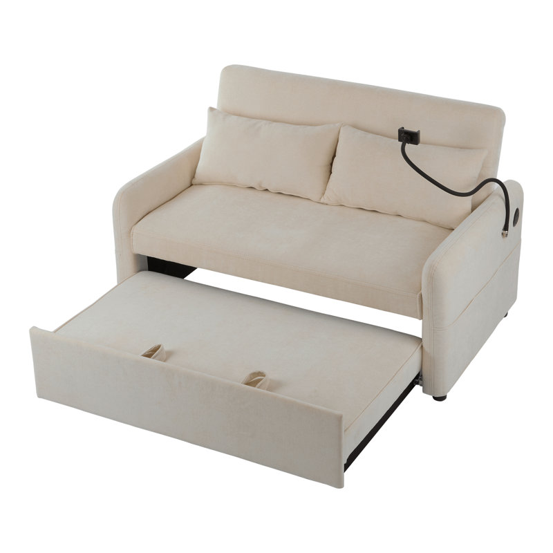 Aniyla 2 Seater Chenille Sofa Bed, Beige