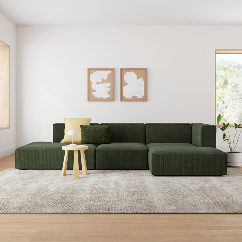 Shonnard 3-Piece Upholstered Sectional, Olive Green Performance Corduroy, Right Hand Facing
