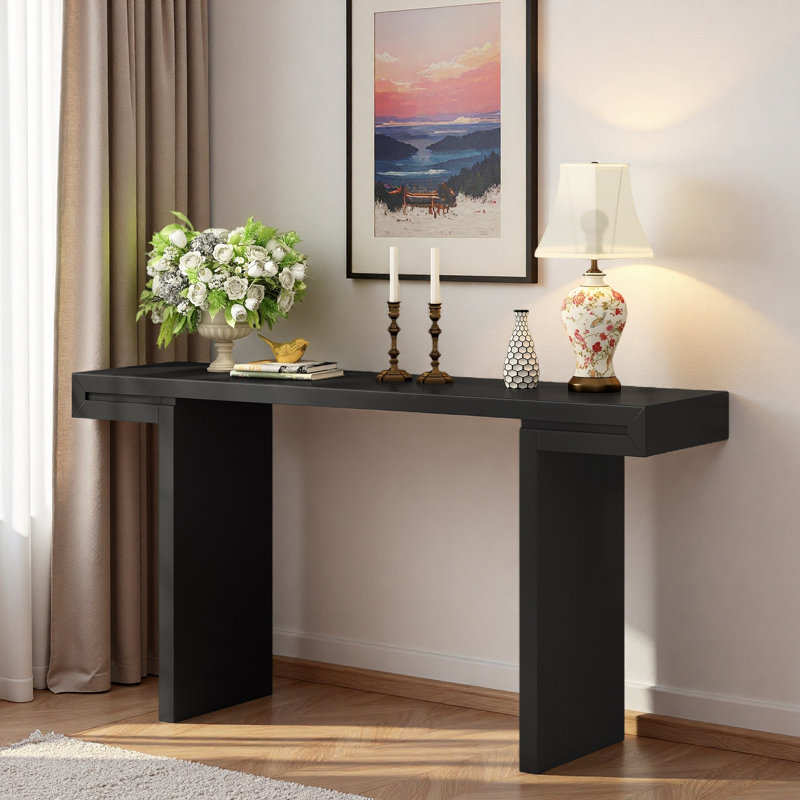 Console avec lignes géométriques et pieds réglables, Noir