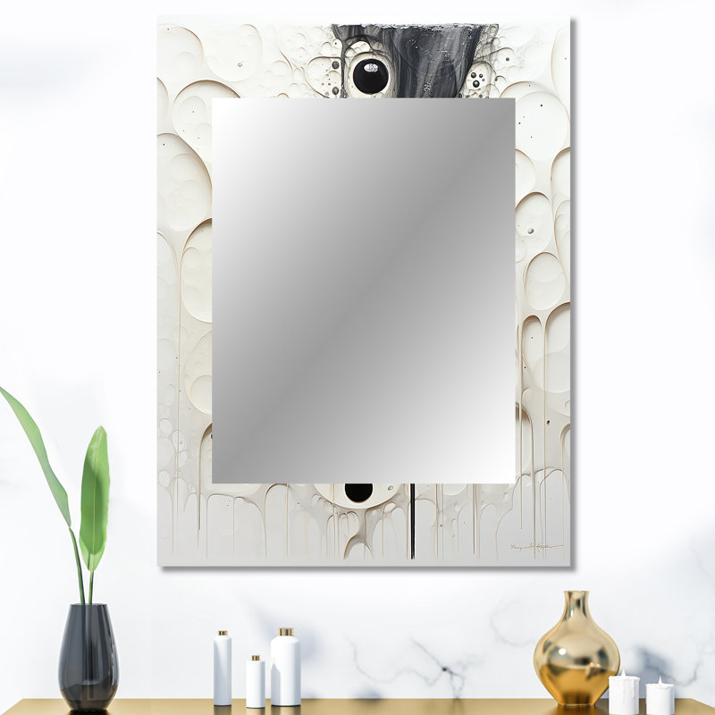 Minimalism Black And White Painting I - Large Wall Mirror On Metal, 40" x 30"
