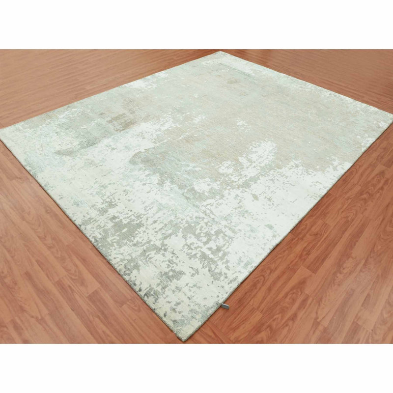 8'x10' White Hand Knotted Galaxy Abstract Design Wool and Silk Rug 1E8F3012CD7D4BAAA563EF6A96D0CF66