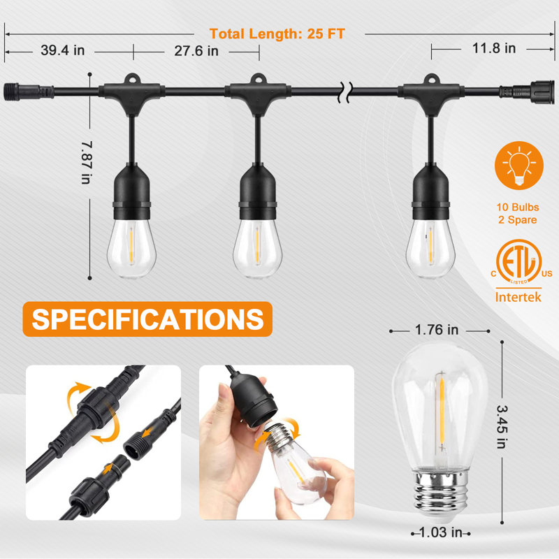 Outdoor 10 - Bulb 25'' Solar Powered String Light