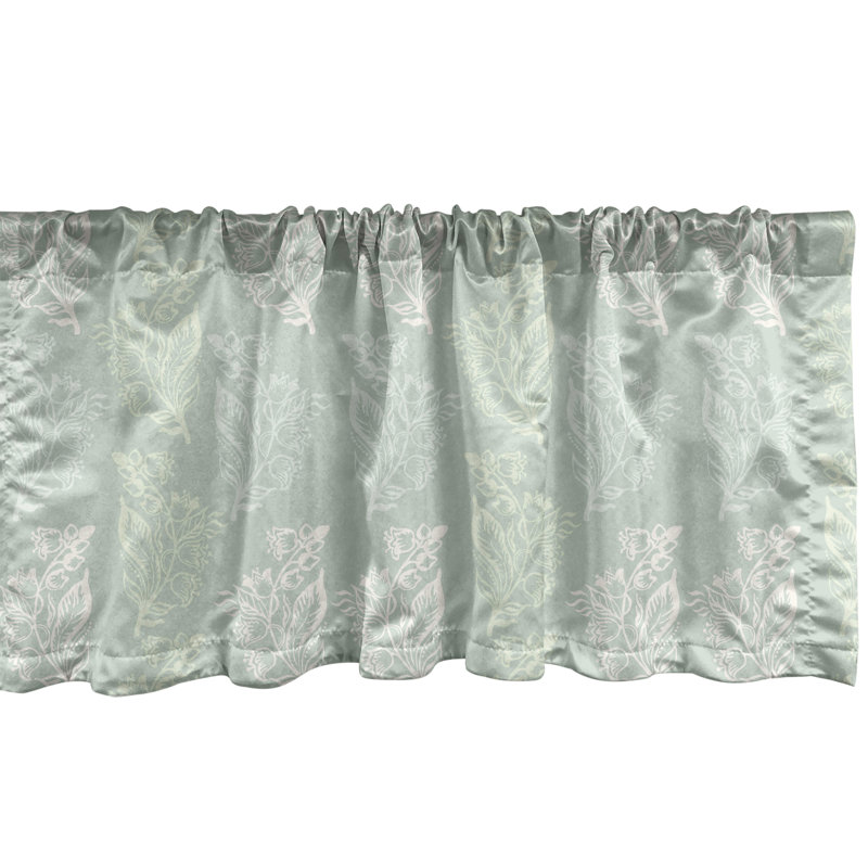 Pale Sage Green and White Floral Satin Rod Pocket Valance