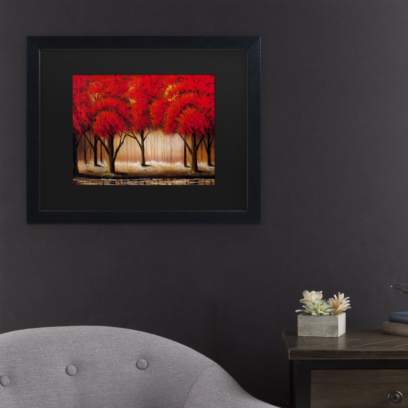« parade of red treess ii », reproduction de peinture acrylique sur toile encadrée, H 11 po x l 14 po x P 0,5 po, Noir