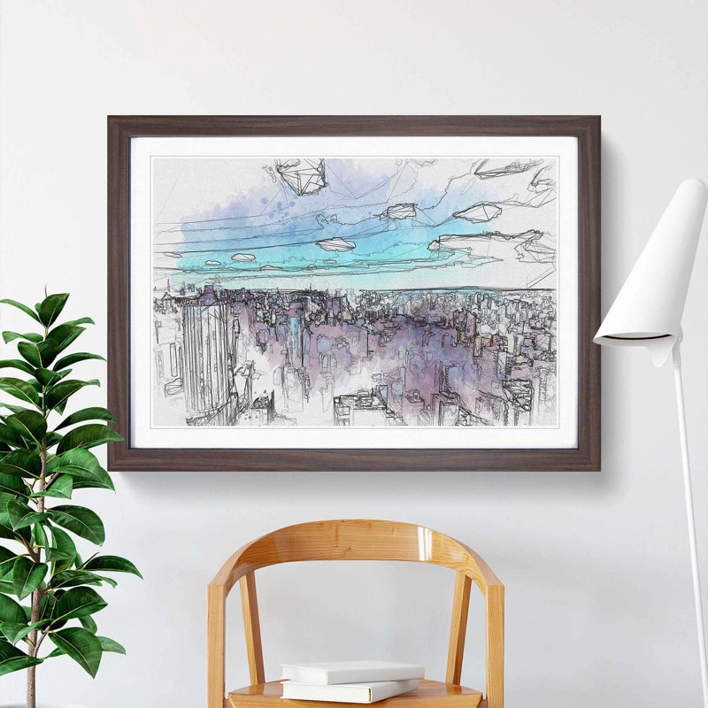 Sao Paulo Brazil Skyline in Abstract - Picture Frame Graphic Art Print, 35cm H x 50cm W x 2cm D, Walnut