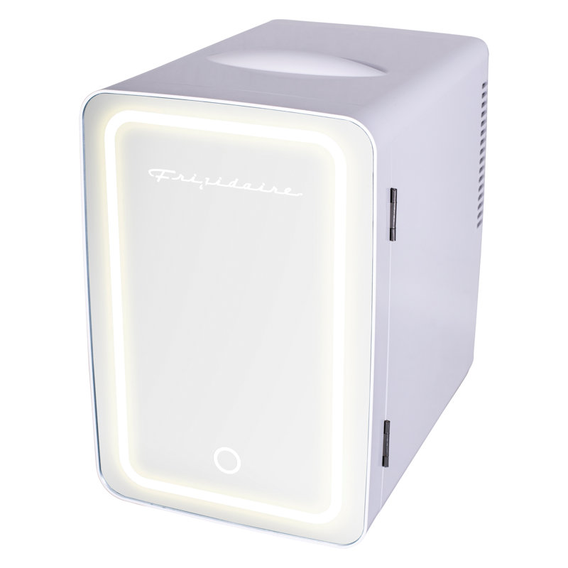 Compact White Thermoelectric Mini Fridge with Lighted Mirror