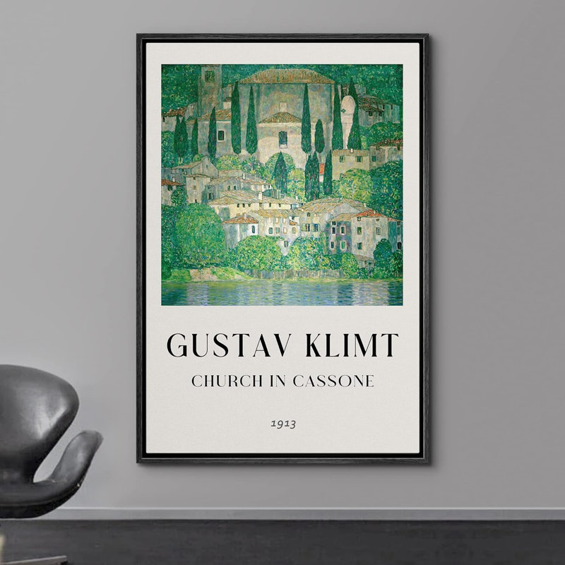 «Church In Cassone», reproduction d'art encadrée sur toile par Gustav Klimt, H 24 po x l 16 po x P 1,5 po, Noir