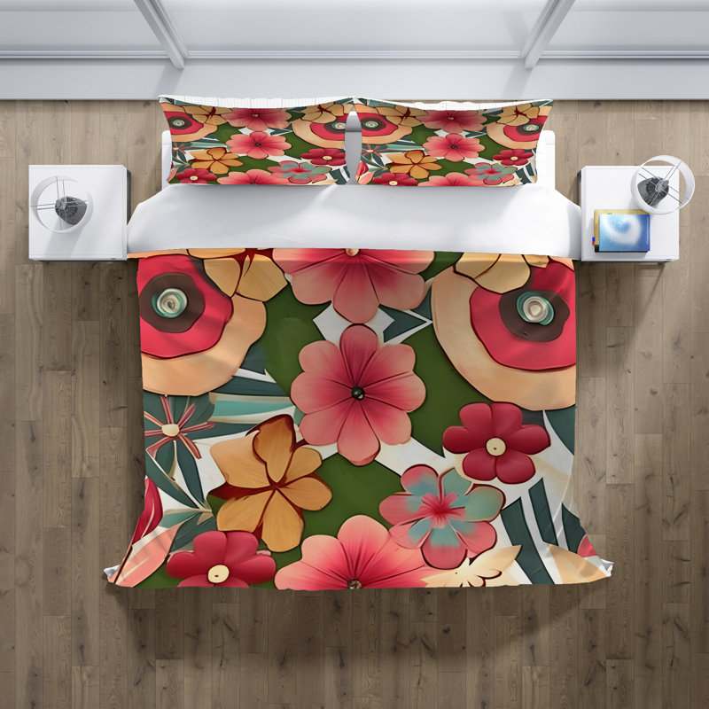 Polyester Floral Duvet Cover, King Duvet Cover + 2 King Shams