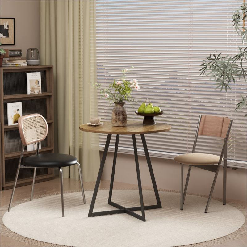Round Dining Table for 4, 31.5 Inch Compact MDF Top with Black Metal Legs, Rich Brown