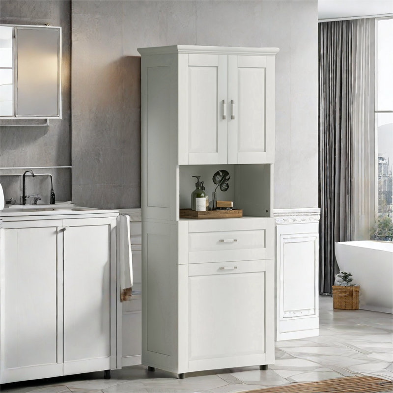 Stancuta Tall Bathroom Cabinet with Tilt-Out Laundry Basket