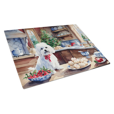 Maltese Christmas Cookies Glass Cutting Board
