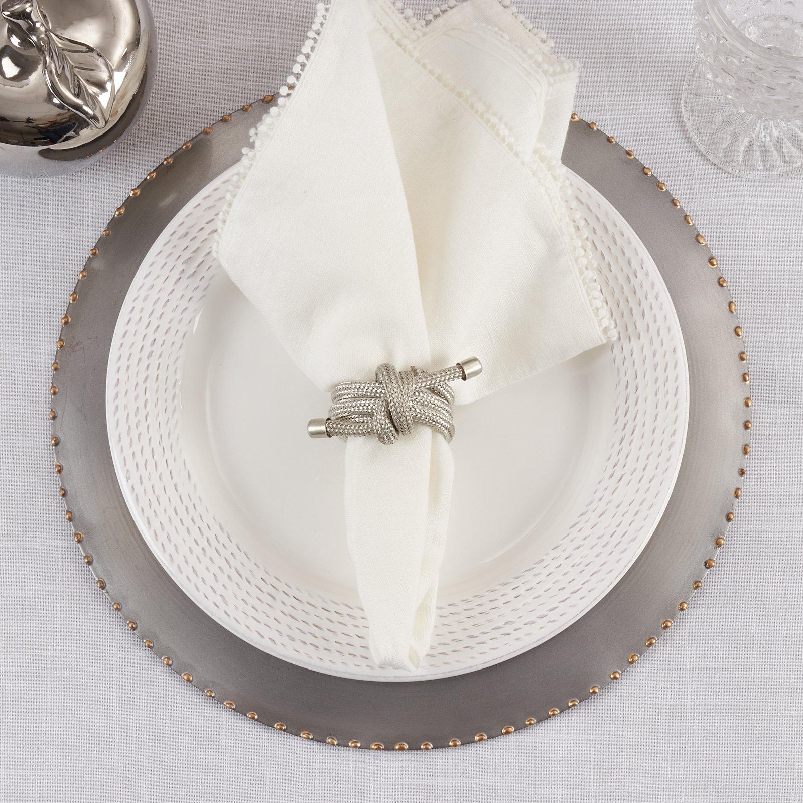 Knotted Rope Napkin Ring, Silver