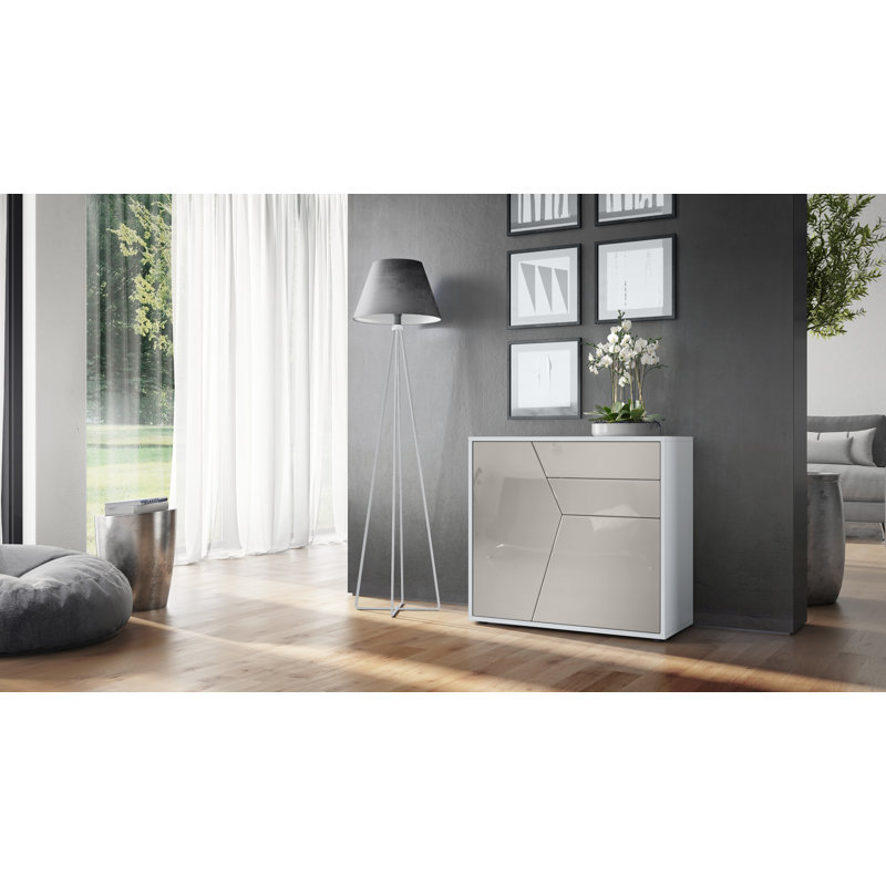 Amerissa 2 Drawer 79Cm W Combi Chest, White Matt/Sand Grey High Gloss