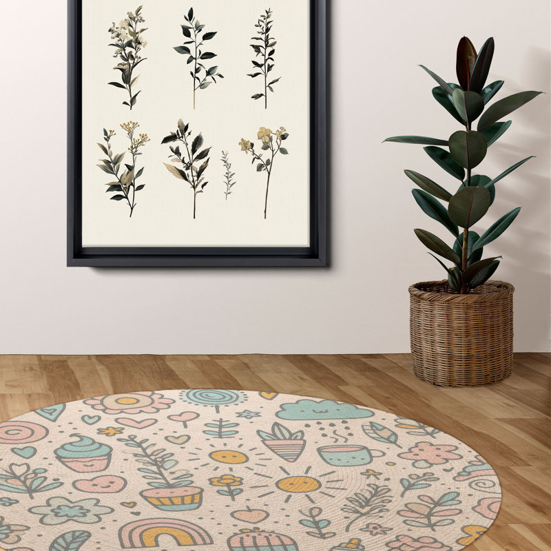 Tapis tressé Subtle Doodle, Rond 5 pi