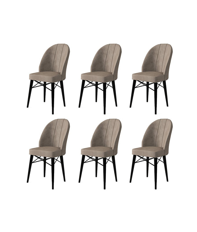 Ensemble de chaises modernes 6 pièces, cappuccino et noir | Cadre 100% métal, pieds en bois, 17,3 po x 37,8 po x 16,5 po | Tissu Babyface, dossier en mousse à 18 bandes et siège en mousse à 22 bandes | Élégant et confortable pour la salle à manger ou le bureau