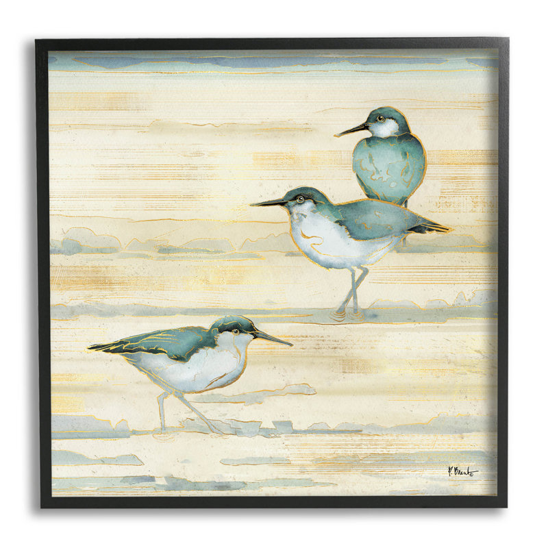 «Oceanside Sandpipers Summer Coast» par Paul Brent - peinture sur bois, H 17 po x l 17 po x P 1,5 po