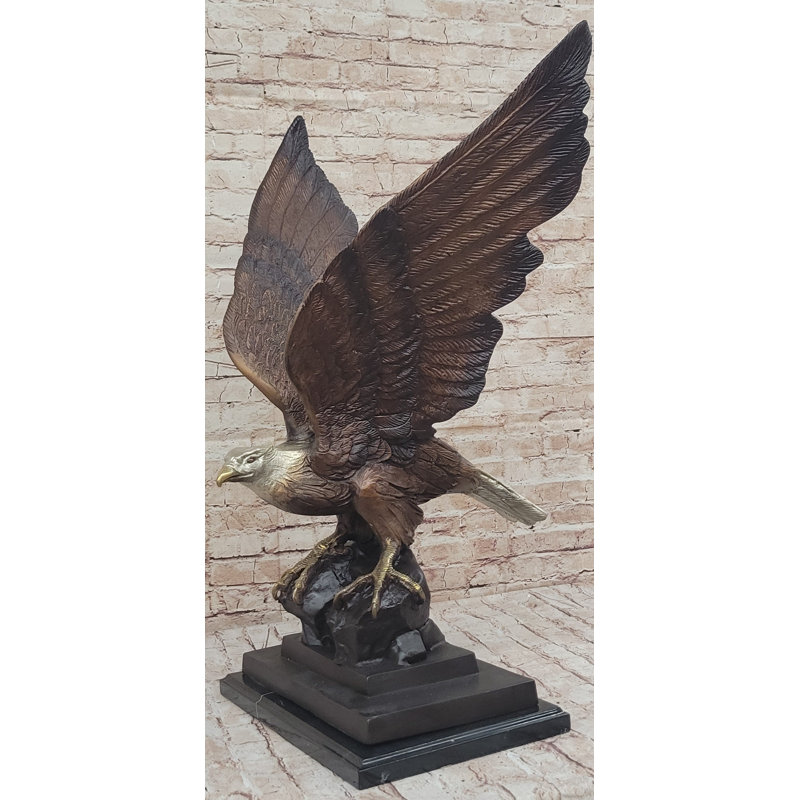 American Bald Eagle Perched on Rock - Bronze Metal Sculpture by J. Moigniez